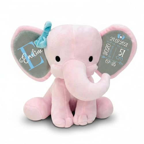 Love Faith Peluche éléphant personnalisée - Rose/Bleu - Cadeau Naissance