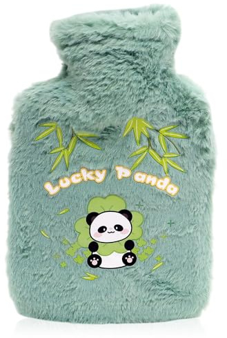 Panda Hot Water Bottle, 1L Panda Hots Water Bag with Plush Cover Large Leakproof Hots Waters Bottles Cute Cartoon Hand Warm Waters Bag Hotwater Bottle for Hot and Cold Compress