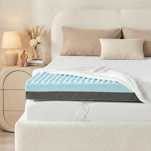USPARK Super King Mattress Topper 10cm Thick - Egg Crate Gel Memory Foam & Bamboo Charcoal Layer for Comfort & Support - Bamboo Fiber Removable Cover with Non-Slip Base (Super King-180x200cm)