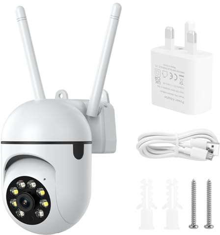 PASUKTER 720P Security Camera Outdoor, 360° PTZ Outdoor CCTV Camera, 2.4G WiFi Smart Home Security Camera with Colour Night Vision, 2-Way Audio