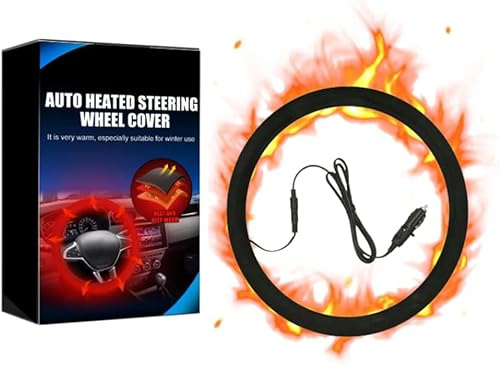 Heated Steering Wheel Cover UK,Steering Wheel Heater, 12V Car Steering Wheel Warmer Hand Warming Protector Fits,14.5to15.5Inch Rapid Heating Universal fit, Anti-Slip, for Sedans, SUVs and Trucks-Black