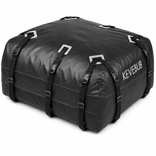 KEVEBUB Car Roof Bag 21 Cu Ft / 600L Waterproof Roof Box for Cars, Heavy Duty 800D PVC Rooftop Cargo Carrier with Anti-Slip Mat, 6 Door Hooks, Combination Lock & Storage Bag, With/Without Roof Rack