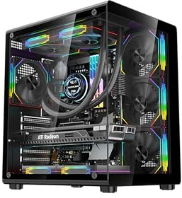 IONZ KZ-900 PC Gaming Case V3- Dual Dynamic Mini Lite M/ATX | Tempered Glass - Full View | includes 4 x 120mm ARGB PWM Infinity Fans (Black)