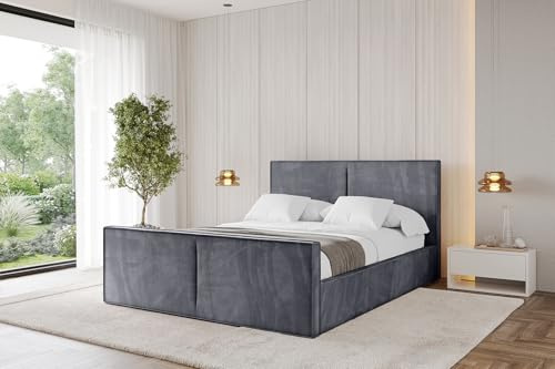 ALTDECOR Polsterbett mit Bettkasten und Lattenrost, Bett mit Kopfteil, Boxbett ohne Matratze, Doppelbett mit Stauraum - EMMI-Z - 180x200 Dunkelgrau Casablanca