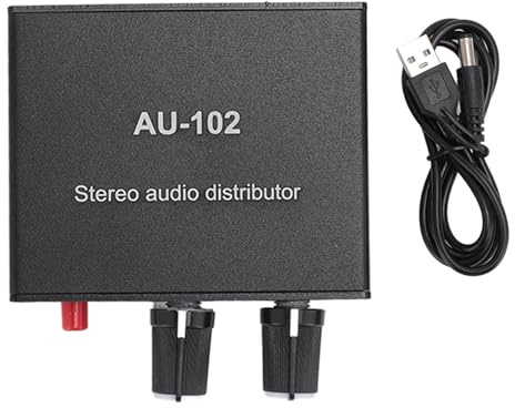 Akozon 2 Channel 3.5mm Stereo Sound Amplifier with Independent Volume Control – Preamplifier & Sound Distributor for Headphones, Speakers, and Devices