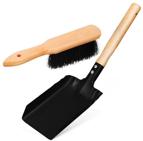 Veemoon Pelle à Cendres et Brosse Cheminée en Bois, 1 Set Léger, Poignée Antidérapante, Bord de Pelle Affûté, pour Nettoyage de Cheminée et Poêle