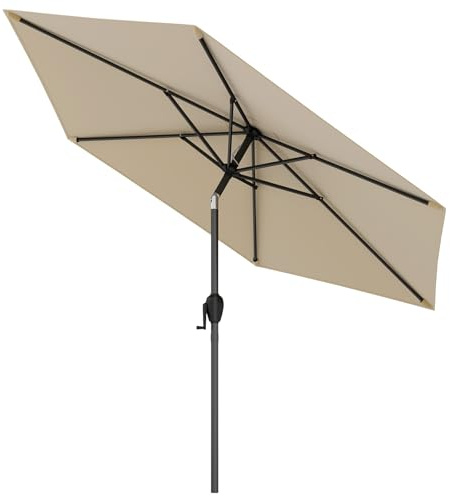 FANTASK Sombrilla de playa de 230 cm, con 6 costillas y manivela, se puede doblar 35 ° por ambos lados, sombrilla de jardín, terraza para jardín, balcón, terraza (beige)