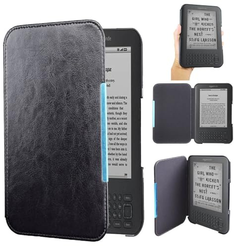 Slimshell Case for Amazon Kindle Keyboard (3rd Generation) (Kindle 3/D00901) Tablet 6 Slim Lightweight Shell PU Leather Protective Cover with Magnet Closure (black)