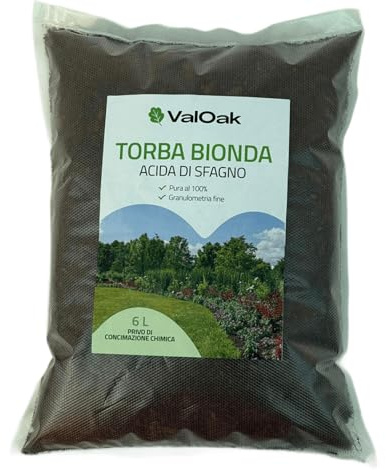 ValOak Torba Di Sfagno 6 L – Torba Bionda Naturale per Piante Acidofile, Orto e Fiori | Terriccio Organico per Semina e Coltivazione | Made in Italy
