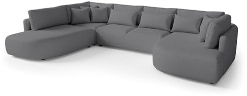 MW EURO-MEBLE Ecksofa Jacobs U - Wohnlandschaft, Polstersofa, Polstercouch (Linke Seite - Grau: Tresor 16)