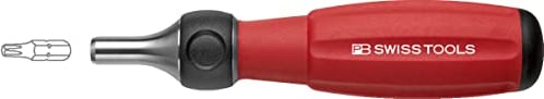 PB Swiss Tools Ratschenschraubendreher PB 8510.R30 | 100% Swiss Made | Schraubendreher Bithalter magnetisch für C6 Bits, Links-/Rechtslauf/Fest, Klingenlänge 30 mm