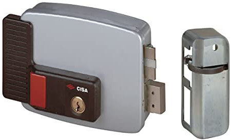 CISA 111670601, Serratura Elettrica da Applicare, Entrata 60 mm, Catenaccio a Mandate Manuali, Pulsante e Cilindro Interno, Mano Destra