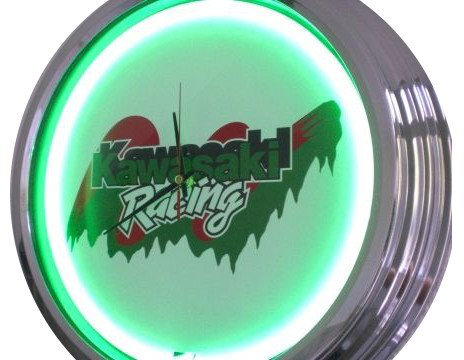 US-Way.de Racing Bike WallClock Deko-Clock – 44 cm Durchmesser, Deko-Wanduhr ohne Tickgeräusche und gut lesbares Display, USA 50er-Jahre-Stil Neon-Uhr für Küche, Büro