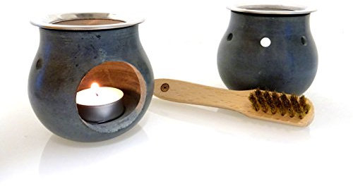 Fumaga – Räucherstövchen „Amber“ Ø 7,0 cm, H: 8,5 cm aus Speckstein und Räucherbürste - wählen Sie selbst