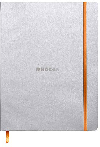 RHODIA 117551C - Silver Flexible Notebook - 19x25 cm - Dot Dot - 160 pages - Ivory Clairefontaine Paper 90 g/m - Bookmark, Elastic Closure - Faux Leather Cover - Rhodiarama Collection