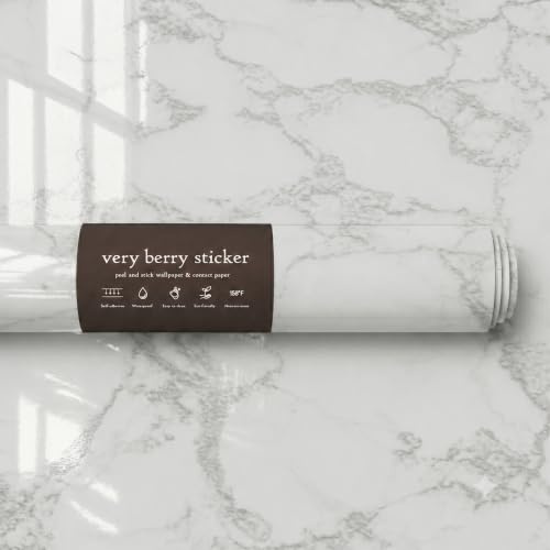 VERY BERRY STICKER White Modern Stone Wallpaper (61 x 300cm) Self Adhesive Sticky Back Plastic Peel and Stick Kitchen Worktop Covering