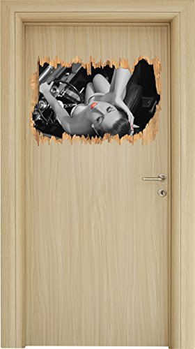 Rockabilly, Retro Style schwarz/weiß Holzdurchbruch im 3D-Look, Wand- oder Türaufkleber Format: 62x42cm, Wandsticker, Wandtattoo, Wanddekoration