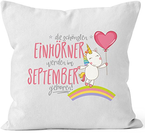 MoonWorks Kissenbezug die schönsten Einhörner Werden im September geboren 40x40 Baumwolle Geschenk Geburtstag Unicorn Weiss 40cm x 40cm