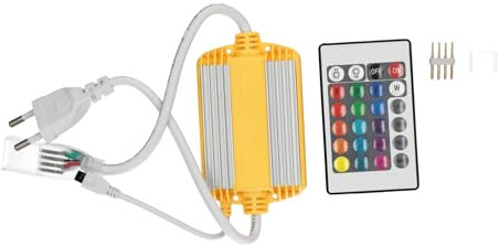 JANDEI - Controller RGB da 12 mm per Strisce LED RGB da 220 V CA. Supporta fino a 1300 W e 80 Metri di Striscia. Include Telecomando, Connettore e Cappuccio Terminale.