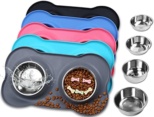VIVAGLORY Dog Bowls, Stainless Steel Cat Puppy Dogs Water Food Bowls with Non Spill Skid Resistant Silicone Mat, Small, Gray