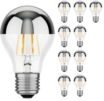 ledscom.de 10 Stück E27 LED Leuchtmittel, A60, warmweiß (2700 K), 6 W, 667lm, Kopfspiegel (silber)