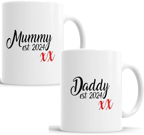 Faithful Prints Mum and Dad 2025 Mugs - Set of Two Cups for Parents With Mummy Daddy est 2025 - Perfect Standout for Any Mother and Father