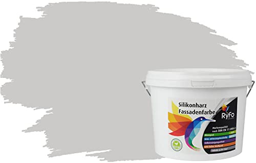 RyFo Colors Silikonharz Fassadenfarbe Lotuseffekt Trend Hellgrau 3l - bunte Fassadenfarbe, weitere Grau Farbtöne und Größen erhältlich, Deckkraft Klasse 1