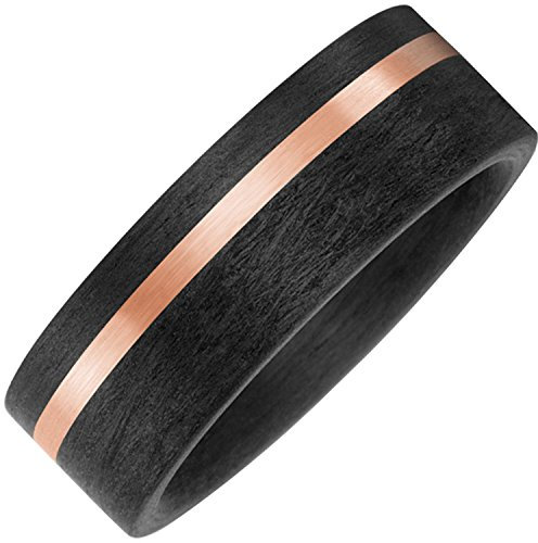 Jobo Damen-Ring aus Carbon und mattem 14 Karat 585 Rosegold matt Partnerring Bicolor Größe 68