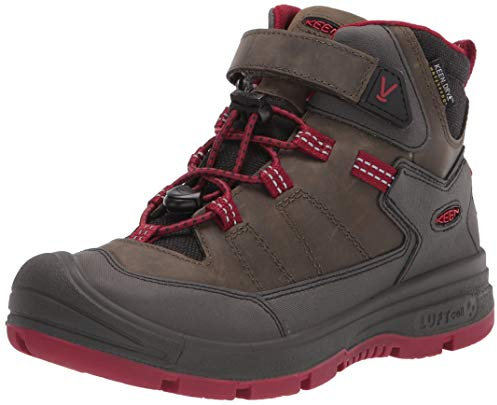 KEEN Little Kid's Redwood Mid Height Leather Waterproof Hiking Boot, Steel Grey/Red Dahlia, 11 LK (Little Kid's) UK
