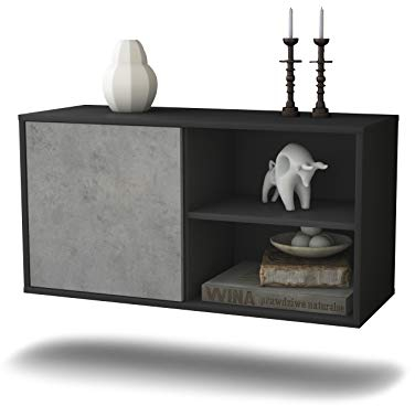 Dekati Lowboard Los Angeles hängend (92x47x35cm) Korpus anthrazit matt - Front Beton Optik - Push to Open