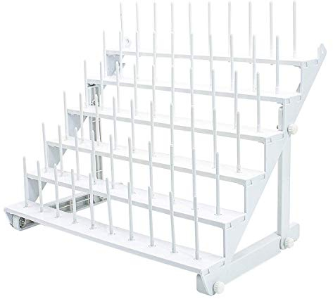 SewTech Thread Rack for 60 Spools or 30 Cones, Wall Mounted Large Thread Holder with Long Pegs, Bright White Plastic Thread Stand for Embroidery Serger Sewing Thread Storage and Hair Braiding