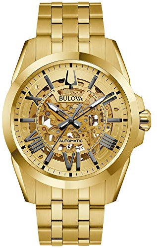 Bulova Shutton Automatik Gold Skelett Zifferblatt Herrenuhr Uhr 97A162