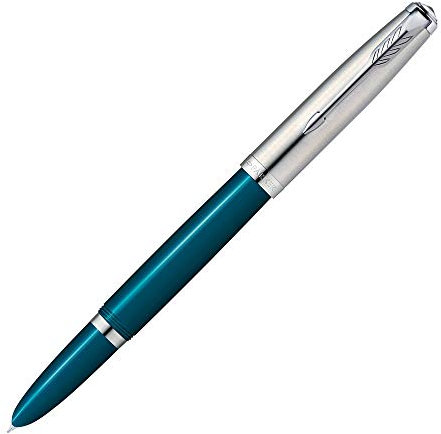 PARKER 2123509 Official Parker 51 Fountain Pen, F Fine Point, Luxury Brand, Gift, Teal Blue CT with Converter Tip, Stainless Steel, Palladium Finish, Genuine Import