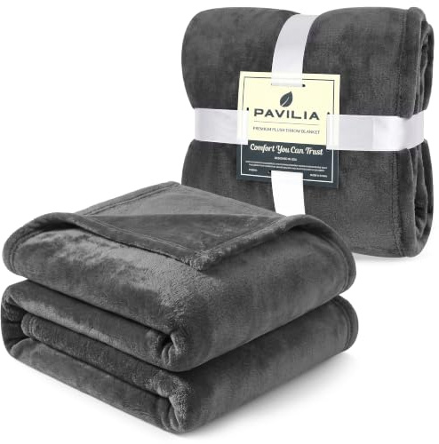PAVILIA Fleece-Überwurfdecke für Couch, dunkelanthrazit, superweicher Flauschiger Flanell-Überwurf für Sofa, Plüsch-Mikrofaser-Bettdecke, gemütliches Zuhause, Samt, Grau, 127 x 152 cm