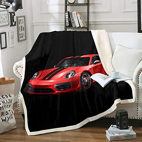 Homemissing Rennsportwagen Kuscheldecke Extremsportarten Thema Flanell Fleecedecke Modern Cool rot Auto Decke 130x150cm für Bett Sofa Schlafzimmer Dekor Automobil Stil Schwarz Wohndecke