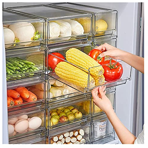 HSF 4Pcs Storage Box Set Stackable Pull-Out Drawer Clear Container For Kitchen, Fridge, Freezer, Pantry Fridge Parts & Accessories