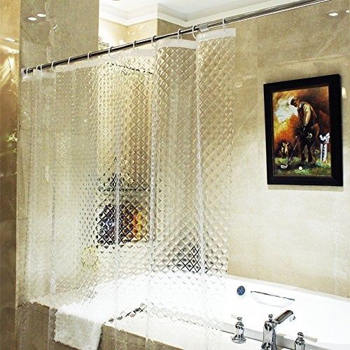 ecooe Duschvorhänge 3D Rhombus Duschvorhang Transparent 100% Eva-Material Wasserdicht Anti Schimmel, 180 x 180cm mit 12 Ringe Badvorhang für Badezimmer, Dicke 0,15 mm