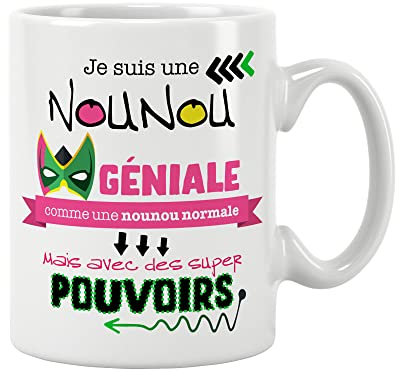 Mug nounou. Nourrice. Nurse. Ecole/Tasse – Nounou, Maître, Maîtresse avec des supers pouvoirs - Cadeau fin d'année scolaire Cadeau original. Prix mini. Céramique haute qualité 11oz - 320 ML (NOUNOU)