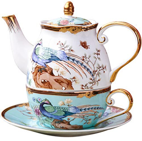 Tazze da tè e Piattini Teiera Set di 3, Tazze da caffè in Bone China, Tazze da tè Vintage Teiera in Stile Euro per La Colazione Cucina di Casa