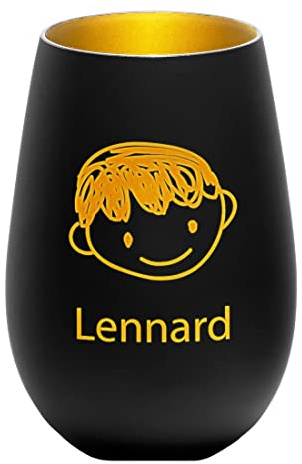 Teelichthalter schwarz-Gold mit Wunschgravur - Motiv: Junge - Kerzenhalter rund aus Glas - personalisiertes Geburtstagsgeschenk - Dekoration - Geschenkidee, Present - Kinder, Jungen