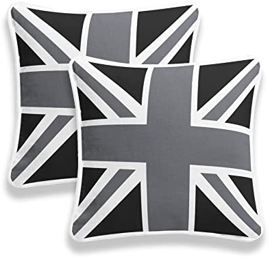 CHILIMILII Set of 2 Union Jack British Flag vintage Style Cushion Covers, 100% Cotton Square Decorative Cushion Cover/Pillowcase, sofa case,18x18 Inch (45x45CM), for sofa, couch, bed (Black & Grey)