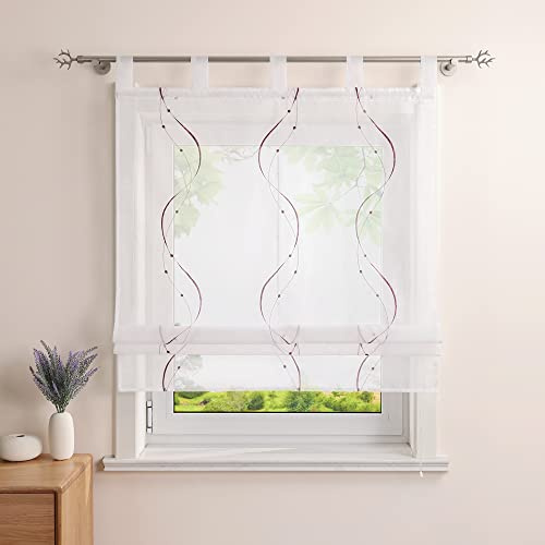 Heichkell Raffrollo mit Schlaufen, Vorhang Bestickt, Violett BxH 80x140cm | Tranparent Rollo, Modern Raffgardine für Küche Wohnzimmer Schlafzimmer