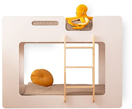 SMARTWOOD Mimi P - Leiter Rechts Etagenbett 100x200 mit Lattenrost und Rausfallschutz - Kinderbett für Jungen und Mädchen - Montessori Bett mit Rausfallschutz und Lattenrost Weiß 200x100 cm