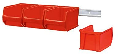 Wandleiste mit 4x Rote Sichtlagerbox 3.0 | HxBxT 12,6x60,5x23,6cm | Wandhalterung, Kleinteileaufbewahrung, Sortimentsboxhalterung
