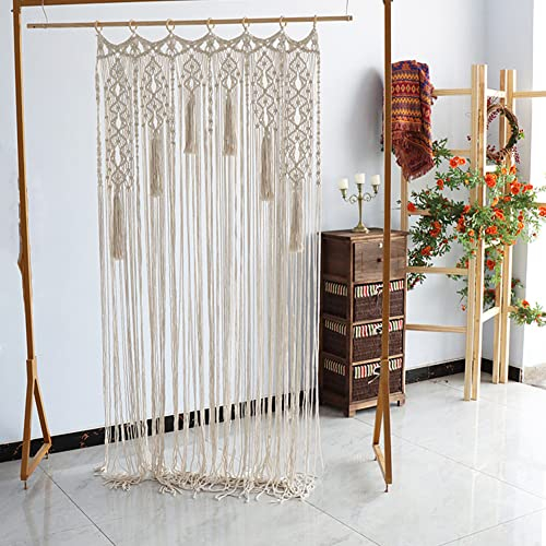 Lsimeru Makramee Boho Türvorhang 85x200 Beige Gross Handgemachte Makramee Wandbehang 2m Lang Tür Fenster Makramee Gardinen Vorhänge Hochzeit Fotohintergrund Deko mit Ring