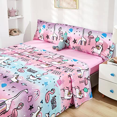 Dalina Textil Juego de Sábanas Infantil para Cama 3 Piezas - 1 Sábanas Bajera Ajustable Cama 90cm con Encimera 165x260cm y 1 Funda de Almohada Larga (Cama de 90x190cm Flamenco)