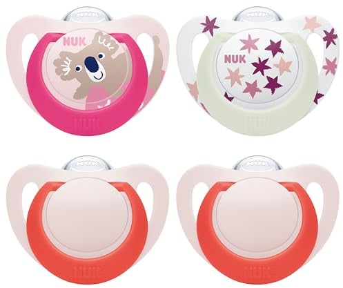 NUK Star Day & Night Babyschnuller | 18-36 Monate | Beruhigt 99 % der Babys | BPA-freie Silikonschnuller | Mit Leuchteffekt für einfaches Finden im Dunkeln | Koala | 4 Stück