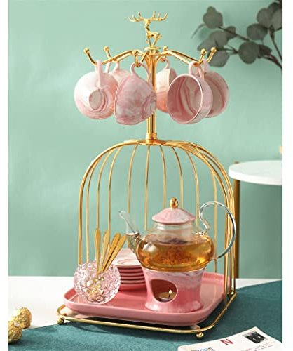 Nordic Style Afternoon Tea Tea Set English Cup Flower Teapot Candles Tea Fruit Teapot Set (Gold As Shows)