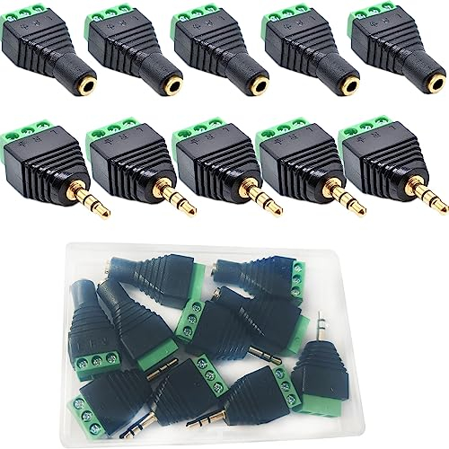 RUNCCI-YUN 10 Stück 3,5 mm Stereo lötfreie Audiostecker,Terminalblock 3.5 mm Klinke 3-polig,1/8 Zoll TRS 3,5 mm Klinkenstecker Adapter Schraubanschluss AV 3 Kopfhörer Balun Lötfreier