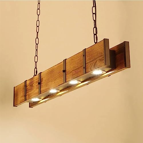 MyLjp Pendelleuchte Holz Industrielle Hängelampe Esszimmerlampe Rustikale Kronleuchter Holzbalken Lineare Hängeleuchte Bauernhaus Wohnzimmerlampe Schlafzimmer Küche Cafe Bar Vintage Deckenleuchte